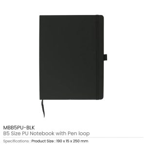PU Notebooks B5 Size, Pen Loop, Ribbon Bookmark, Elastic Band